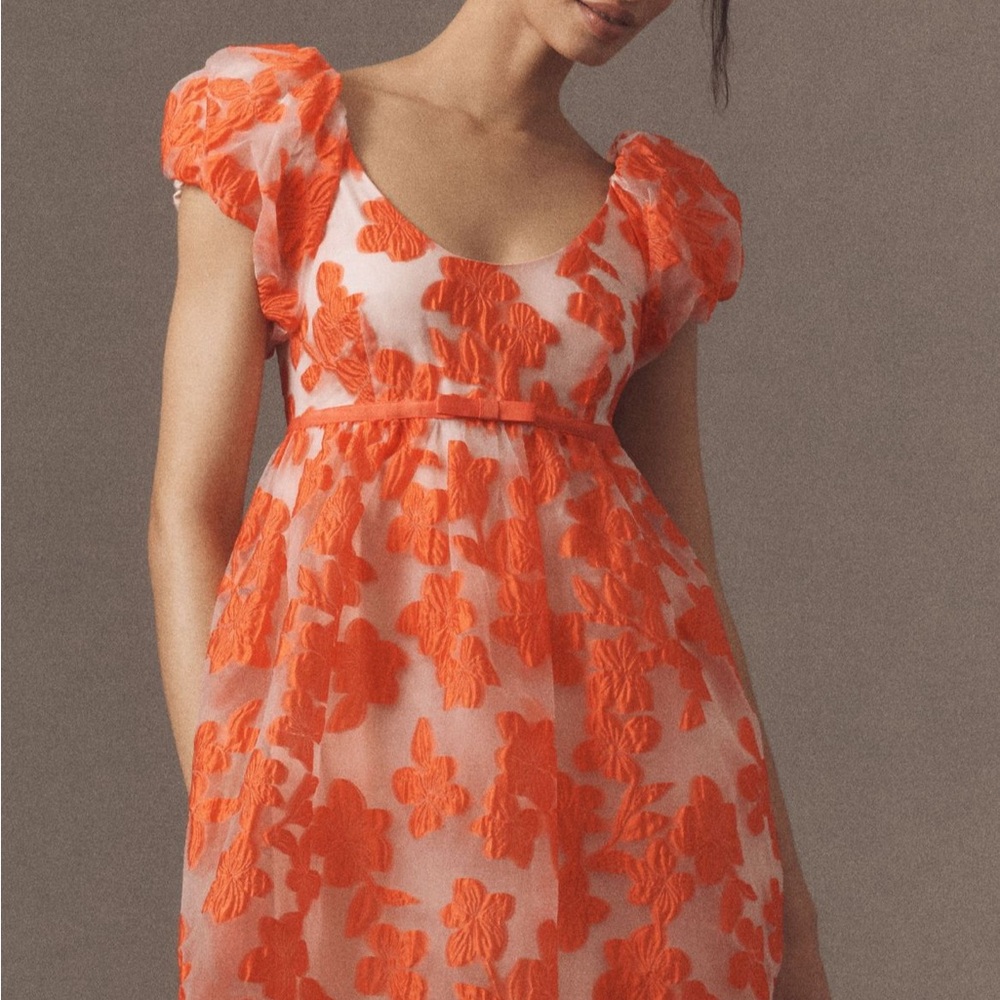 NWT Anthropologie babydoll Elegant Orange Floral Dress XS